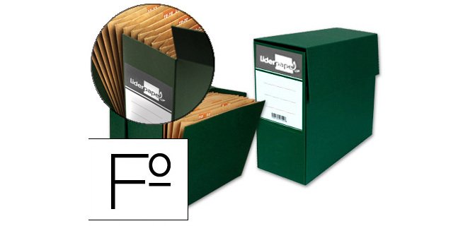 Caja transferencia liderpapel folio con fuelle lomo 110 mm color verde 380x110x260 mm