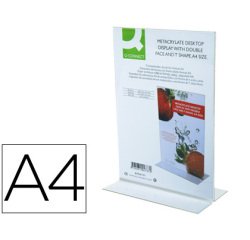 Expositor sobremesa q-connect con forma de t metacrilato tamaño a4 a dos caras