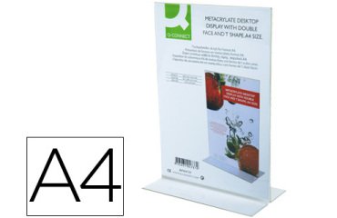 Expositor sobremesa q-connect con forma de t metacrilato tamaño a4 a dos caras