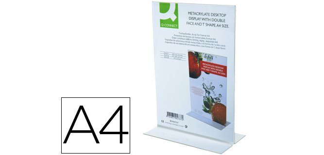 Expositor sobremesa q-connect con forma de t metacrilato tamaño a4 a dos caras