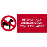 Panneau d'interdiction - Interdit aux Animaux Même Tenus en Laisse  - 210 x 75 mm - vinyle