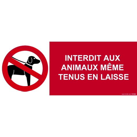 Panneau d'interdiction - Interdit aux Animaux Même Tenus en Laisse  - 210 x 75 mm - vinyle