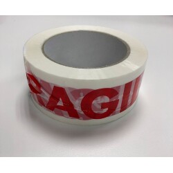 Ruban adhésif - Imprimé Fragile rouge sur blanc - 48 mm x 100 mm