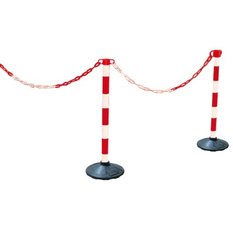 Balise de chantier - Poteaux en plastique avec chaînes bicolores - Hauteur 900 mm  - Rouge/Blanc