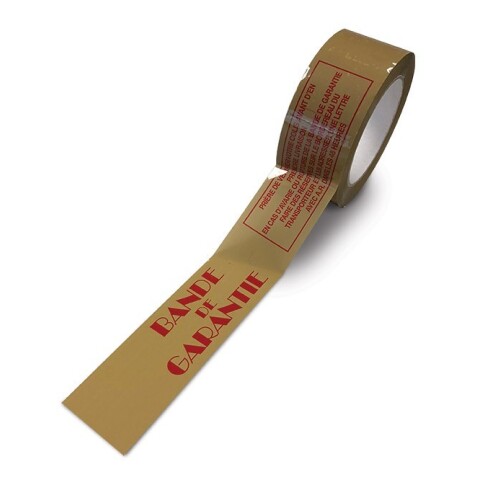 Ruban adhésif - Bande de garantie rouge sur fond havane - 48 x 100 mm