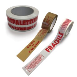 Ruban adhésif - Fragile rouge sur fond havane - 48 mm x 100 m