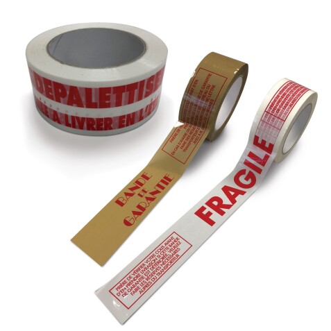 Ruban adhésif - Fragile rouge sur fond havane - 48 mm x 100 m