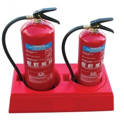 Socle - support pour 2 extincteurs - Polyéthylène recyclable  - Rouge