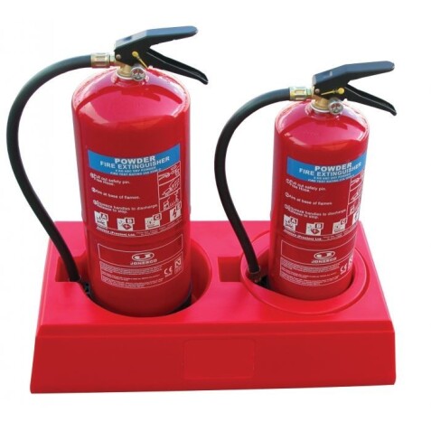 Socle - support pour 2 extincteurs - Polyéthylène recyclable  - Rouge
