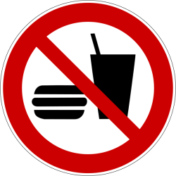 Panneau d'interdiction - Interdiction de manger et boire - P022  - 200 mm - PVC
