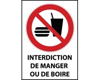 Panneau interdiction - Ne pas manger ou boire - P022 - ISO 7010  - PVC dos adhésif - A5
