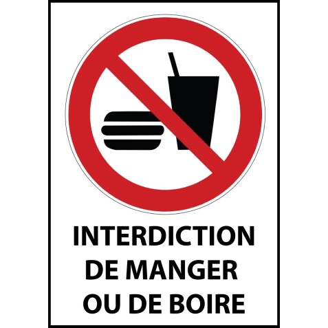 Panneau interdiction - Ne pas manger ou boire - P022  - 210 x 148 - PVC dos adhésif