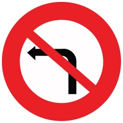 Panneau de Prescription B2a Plat - Interdit de Tourner à Gauche à la Prochaine Intersection   - 200 mm - Vinyle Souple Autocollant