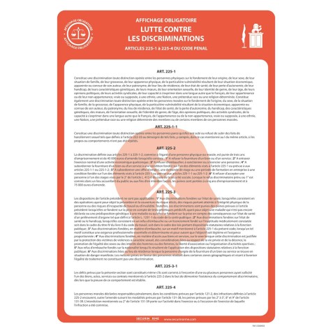 Panneau d'affichage - Lutte contre les discriminations - Papier plastifié - A3