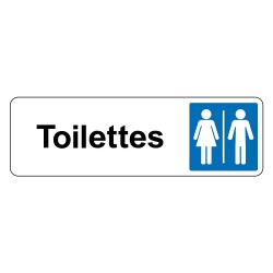 Panneau - Toilettes Mixtes Femme/Homme - Silhouettes Femme et Homme - Adhésif  - 150 x 47 - Blanc