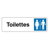 Panneau - Toilettes Mixtes Femme/Homme - Silhouettes Femme et Homme - Adhésif  - 250 x 80 mm - Blanc