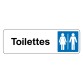 Panneau - Toilettes Mixtes Femme/Homme - Silhouettes Femme et Homme - Adhésif  - 250 x 80 mm - Blanc