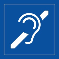 Pictogramme d'Information ISO 7001 Accessibilité, malentendant en Vinyle souple autocollant 125 x 125 mm Noir sur Blanc  - 250 x 250 mm - Vinyle Souple Autocollant - Bleu