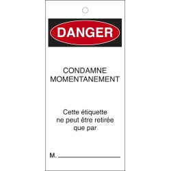 Plaquettes d'inspection - Danger : Condamné Momentanément - Polyester Souple - Lot de10  - 50 x 110 mm