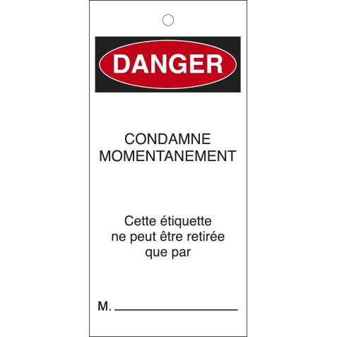 Plaquettes d'inspection - Danger : Condamné Momentanément - Polyester Souple - Lot de10  - 50 x 110 mm