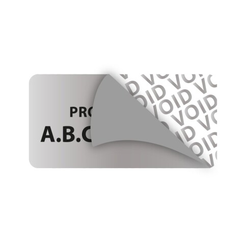 Étiquettes inviolables personnalisables - Propriété Infalsifiable avec Motif VOID - Polyester Argenté  - 40 x 20 mm