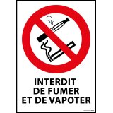 Panneau - Interdiction de fumer et vapoter  - Vinyle Souple Autocollant - A5