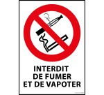 Panneau - Interdiction De Fumer Et Vapoter  - 210 x 297 - PVC dos adhésif