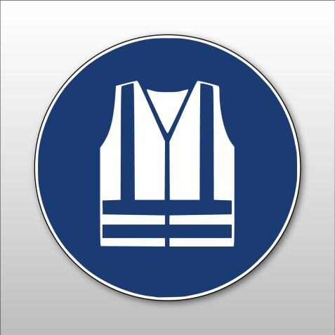 Pictogramme d'Obligation ISO 7010 - Gilet de sécurité haute visibilité obligatoire - M015   - 100 mm - Vinyle Souple Autocollant