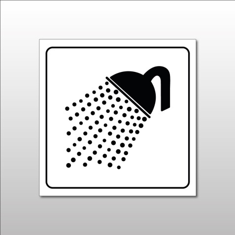 Plaque signalétique - Pictogramme Douche - Gravoply  - 100 x 100 mm - Blanc sur fond bleu