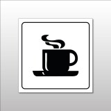 Panneau de signalisation - Cafétéria - Pictogramme Tasse Chaude - Gravoply  - 100 x 100 mm - Blanc sur fond Noir