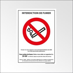 Panneau interdiction de fumer - P002  - 210 x 300 mm - Vinyle Souple Autocollant