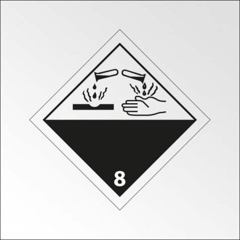 Signalisation de transport normalisée ADR - Matières corrosives - ADR 8   - 150 x 150 mm - Plaque magnétique