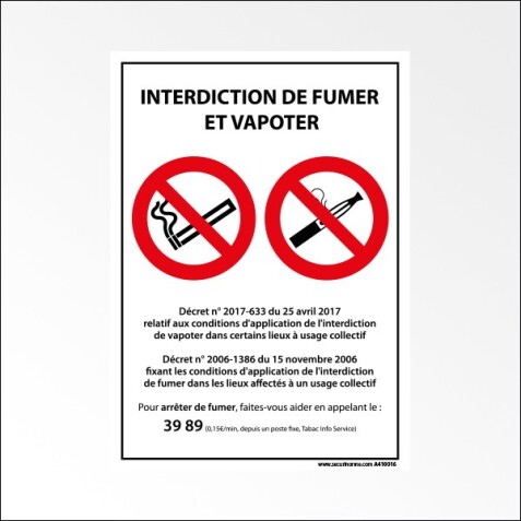 Panneau - Interdiction de fumer et vapoter -  ISO 7010 P002  - 150 x 210 mm - PVC