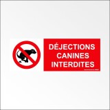 Panneau Interdiction - Déjections Canines Interdites - ISO 7010 - PVC ou Vinyle  - 350 x 125 - Vinyle souple autocollant