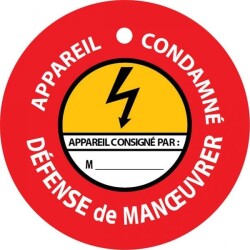 Panneau - Disque de condamnation aimanté "Appareil condamné, défense de manœuvrer" - Ø100 mm - PVC laminé