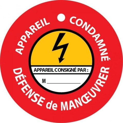 Panneau - Disque de condamnation aimanté "Appareil condamné, défense de manœuvrer" - Ø100 mm - PVC laminé