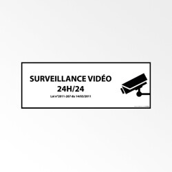 Panneau d'information - Surveillance vidéo 24h/24h  - 297 x 105 - PVC - Blanc