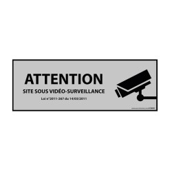 Panneau Information - Vidéo-surveillance Attention  - 297 x 105 - PVC - Gris