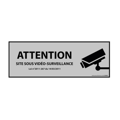 Panneau Information - Vidéo-surveillance Attention  - 297 x 105 mm - Blanc - Vinyle Souple Autocollant
