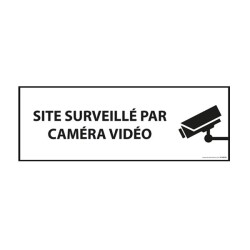 Panneau d'information - Site surveillé par caméra vidéo  - 210 x 75 - Vinyle souple autocollant - Blanc