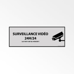 Panneau d'information - Surveillance vidéo 24h/24h  - 297 x 105 - PVC - Gris