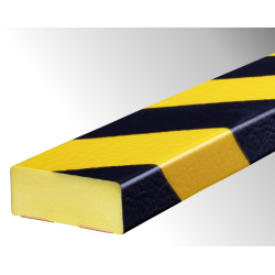 Butoir de protection anti-choc - Profil D jaune/noir adhésif - DIN 4102 B2, UL 94 HB/10 mm - Mousse polyuréthane