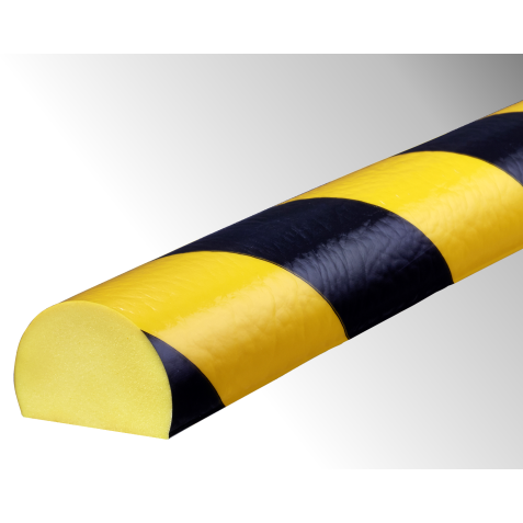 Butoir - Demi-cercle flexible jaune et noir - Longueur 1 m - Mousse polyuréthane.