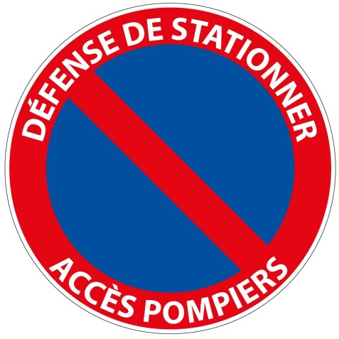 Panneau de Prescription B6a1 Plat : Défense de Stationner Accès Pompiers Vinyle - diam 200 mm