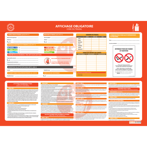 Panneau - Affichage obligatoire + de 11 salariés - 297x420 mm - Vinyle Plastifié  - A3