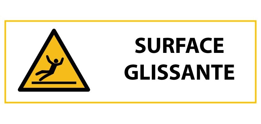 Panneau de danger - Picto Surface glissante - W011 - ISO 7010  - 450 x 150 mm - Vinyle Souple Autocollant