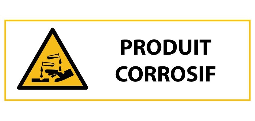 Signalétique de danger - Picto produit corrosif - W023 - ISO 7010  - 297 x 105 mm - Vinyle Souple Autocollant
