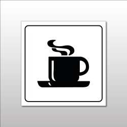 Panneau de signalisation - Cafétéria - Pictogramme Tasse Chaude - Gravoply  - 100 x 100 mm - Blanc sur fond Noir