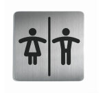 Plaque de porte - Toilettes Mixtes Homme/Femme - 150x150mm - Acier Brossé