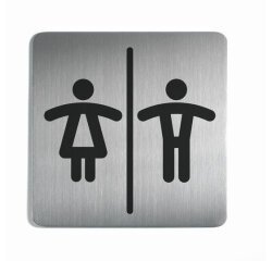 Plaque de porte - Toilettes Mixtes Homme/Femme - 150x150mm - Acier Brossé